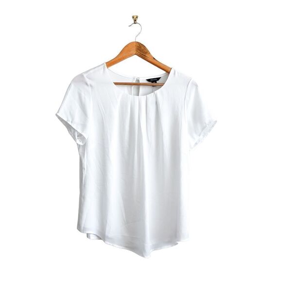 RW & Co. Short Sleeved Blouse White Front Pleats Lined Women's M NWT - Picture 1 of 8